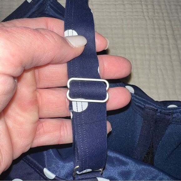 Lands End Navy w White polka dots 16W DD underwire Crossover V neck Tankini Top - Picture 5 of 10